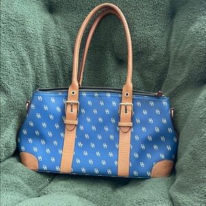 Dooney & Bourke Blue Satchel with Tan Trim